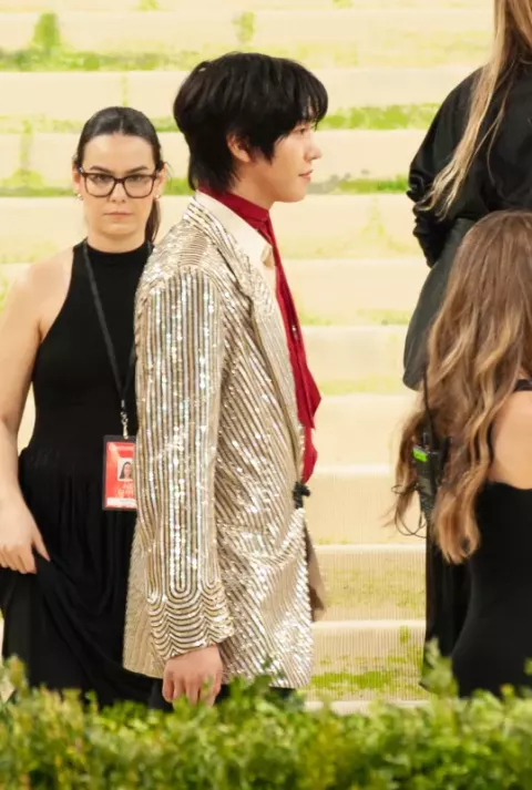 Ahn Hyo-seop at the 2026 Met Gala, wearing fashion in theme of "Costume Art"
