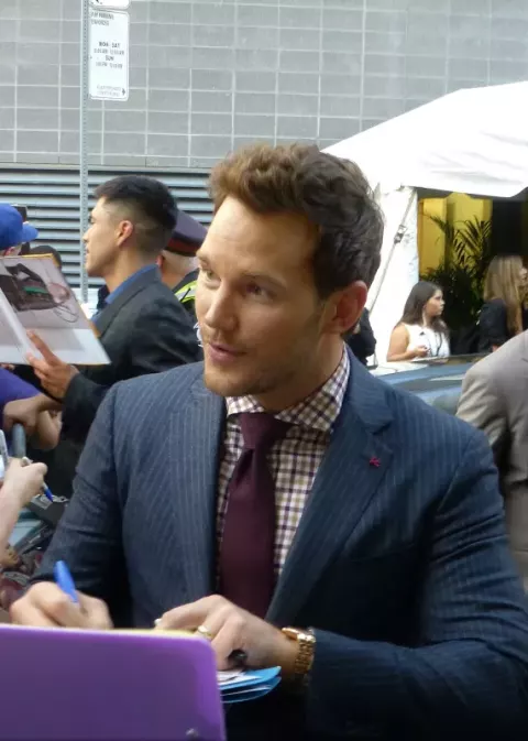 Chris Pratt at the press conference of The Magnificent Seven (2016)