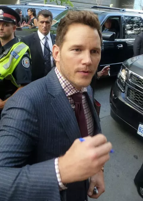 Chris Pratt at the press conference of The Magnificent Seven (2016)