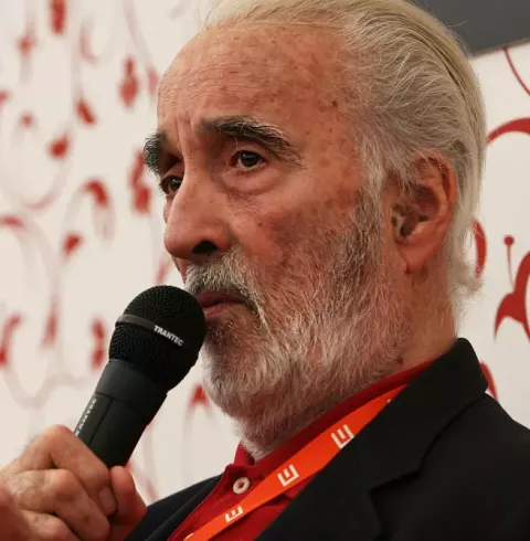 Christopher Lee at Master Class at 43rd Karlovy Vary International Film Festival (2008)