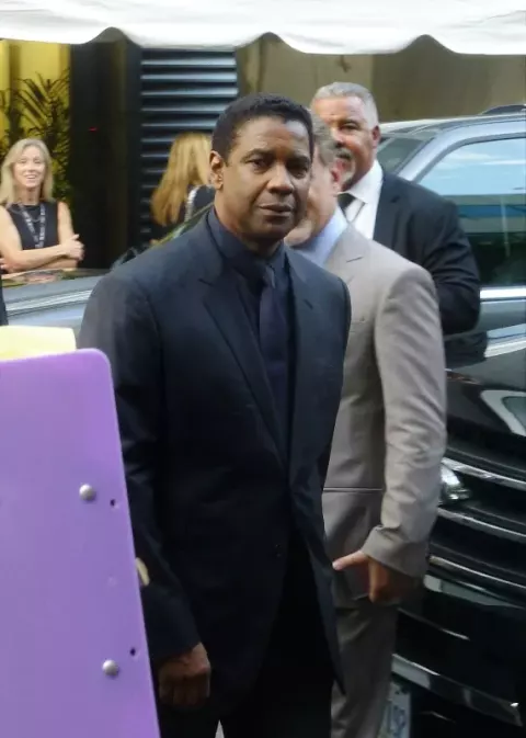 Denzel Washington at the press conference of The Magnificent Seven (2016)