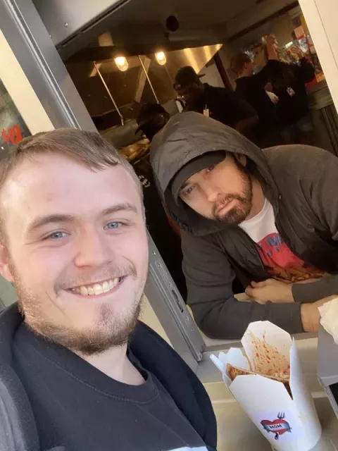 Eminem at Eminem's new store, Mom's Spaghetti (2021)
