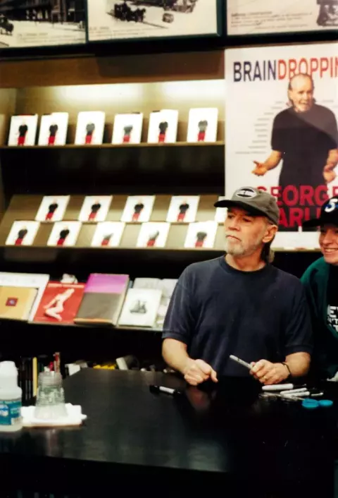 George Carlin at a book signing for Brain Droppings in New York City at Barnes and Noble (2011)