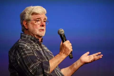 George Lucas at the 2024 Cannes Film Festival, during the session "An encounter with George Lucas"