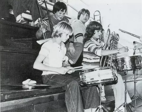 Kurt Cobain at an assembly at Montesano High School, Montesano, Washington, US (1981)