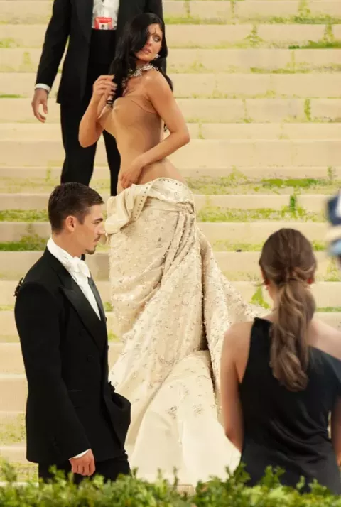 Kylie Jenner at the 2026 Met Gala, wearing fashion in theme of "Costume Art"