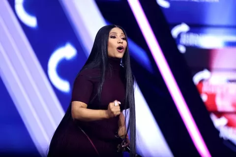 Nicki Minaj at the 2025 AmericaFest at the Phoenix Convention Center in Phoenix, Arizona