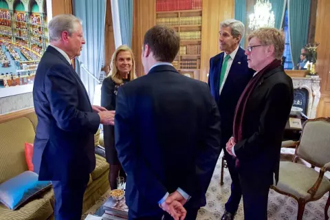Robert Redford at the U.S. Ambassador's Residence in Paris, France, amid the COP21 climate change summit (2015)