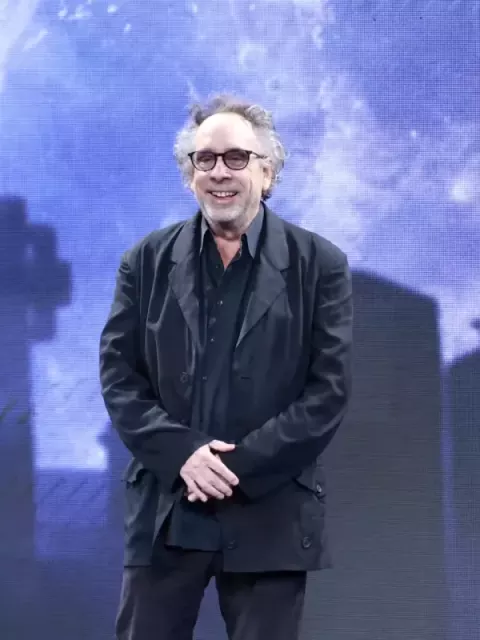 Tim Burton at a press for Wednesday (2025)
