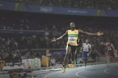 Usain Bolt at the 2011 World Championships in Athletics in Daegu Stadium, South Korea